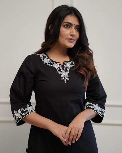 Black Classic Embroidered Kurti Plazo