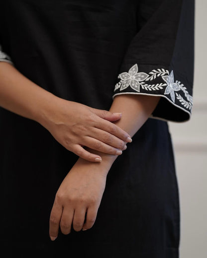 Black Classic Embroidered Kurti Plazo