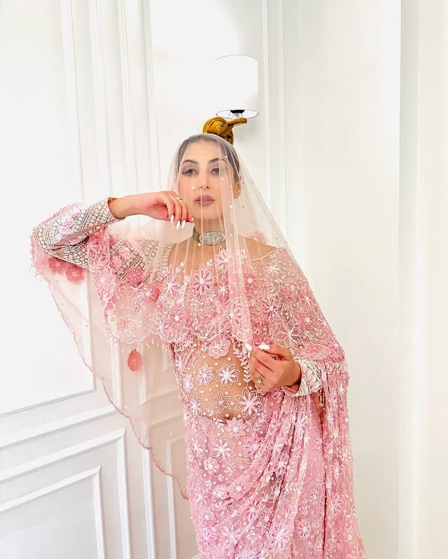 Pink Premium Embroidery Wedding Saree