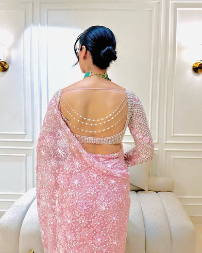 Pink Premium Embroidery Wedding Saree