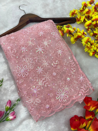 Pink Premium Embroidery Wedding Saree