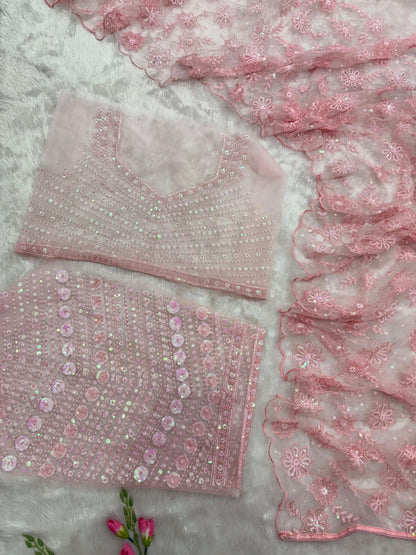 Pink Premium Embroidery Wedding Saree