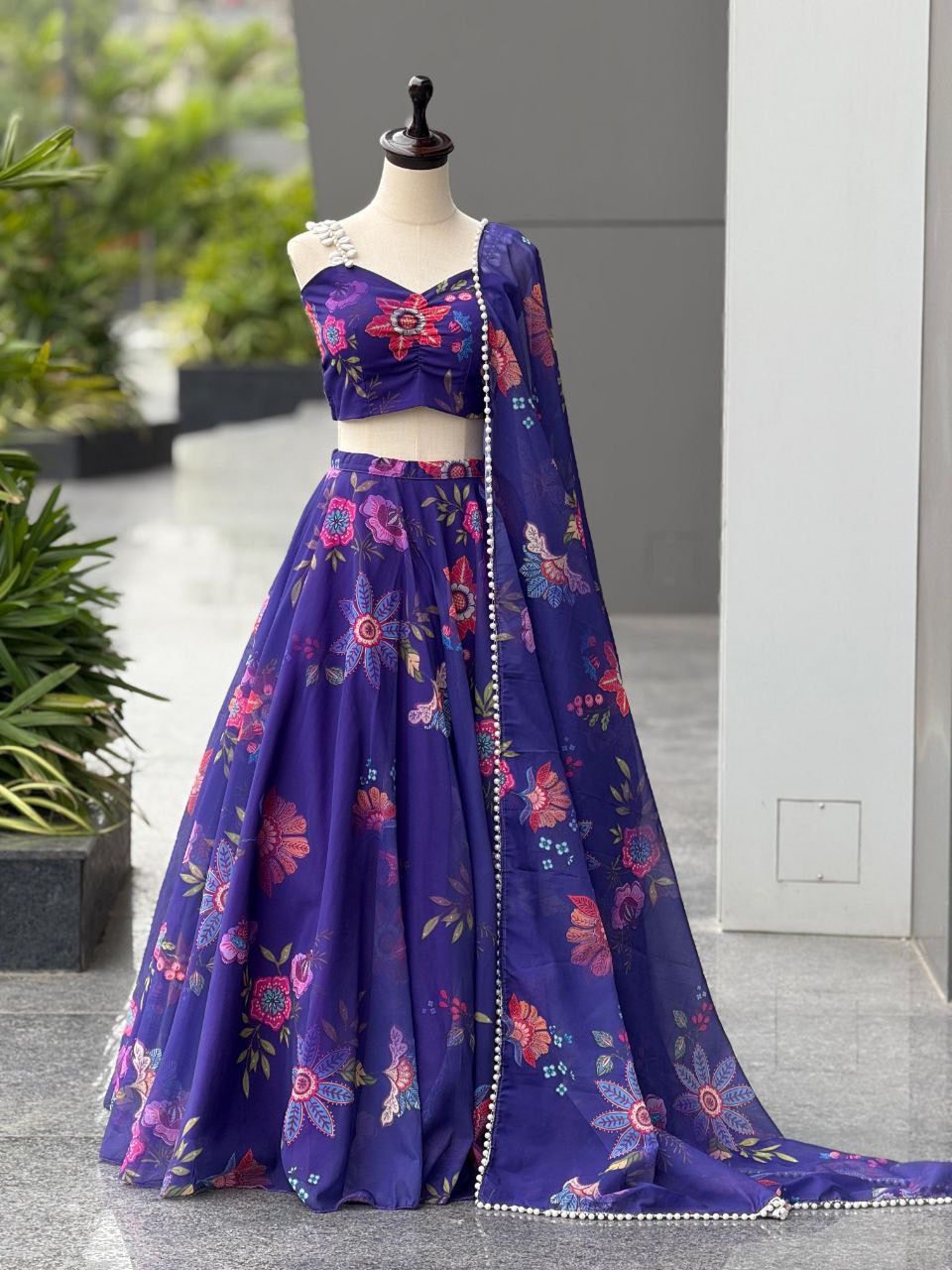Dark Blue Digital Printed Lehenga