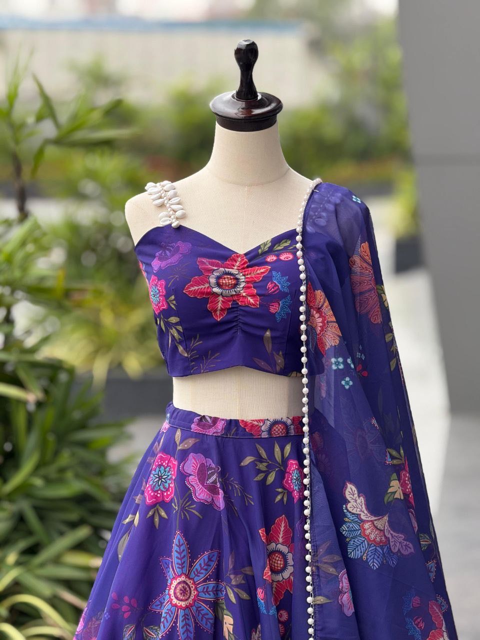Dark Blue Digital Printed Lehenga
