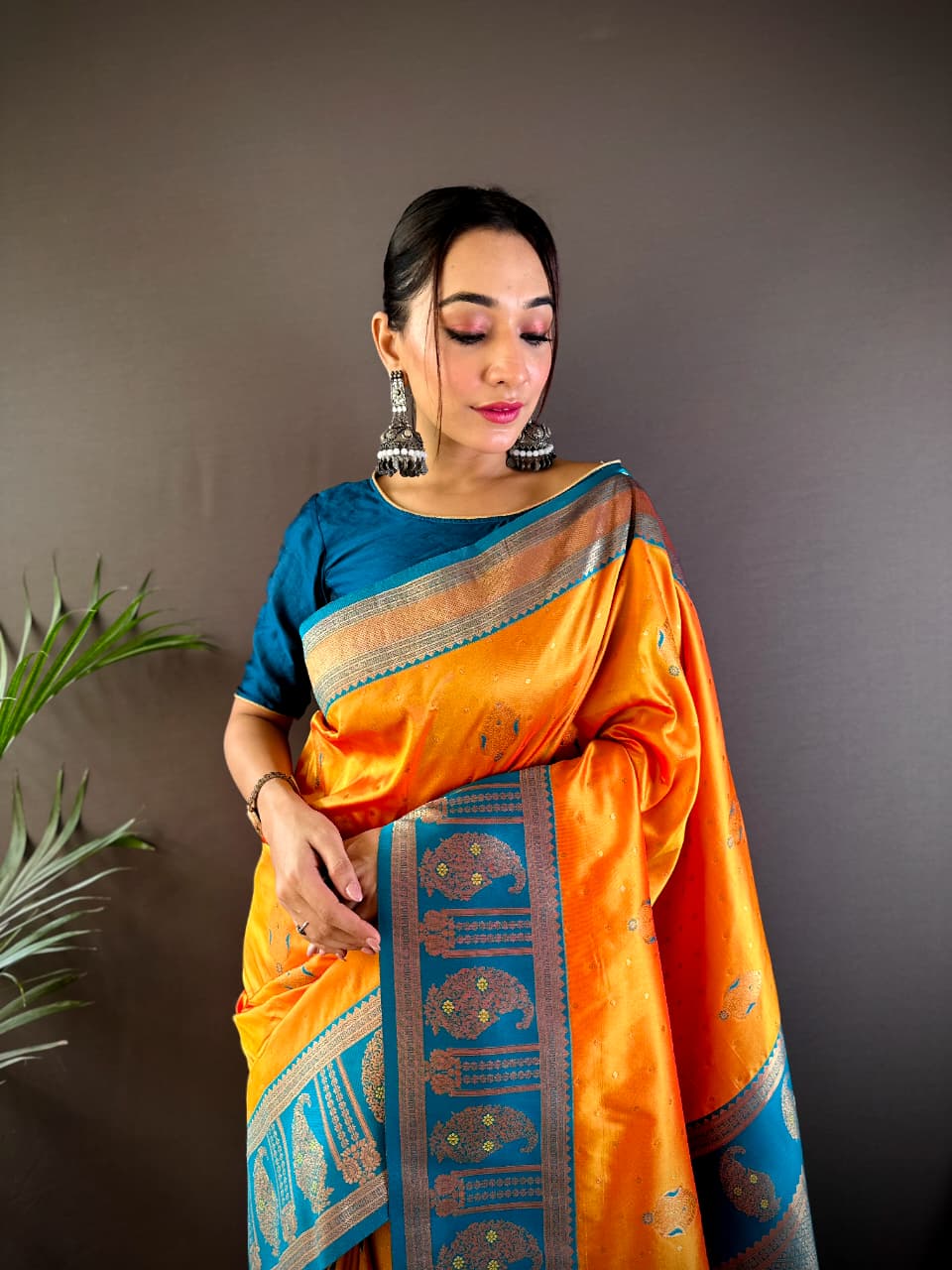 Orange Soft Banarasi Silk Saree
