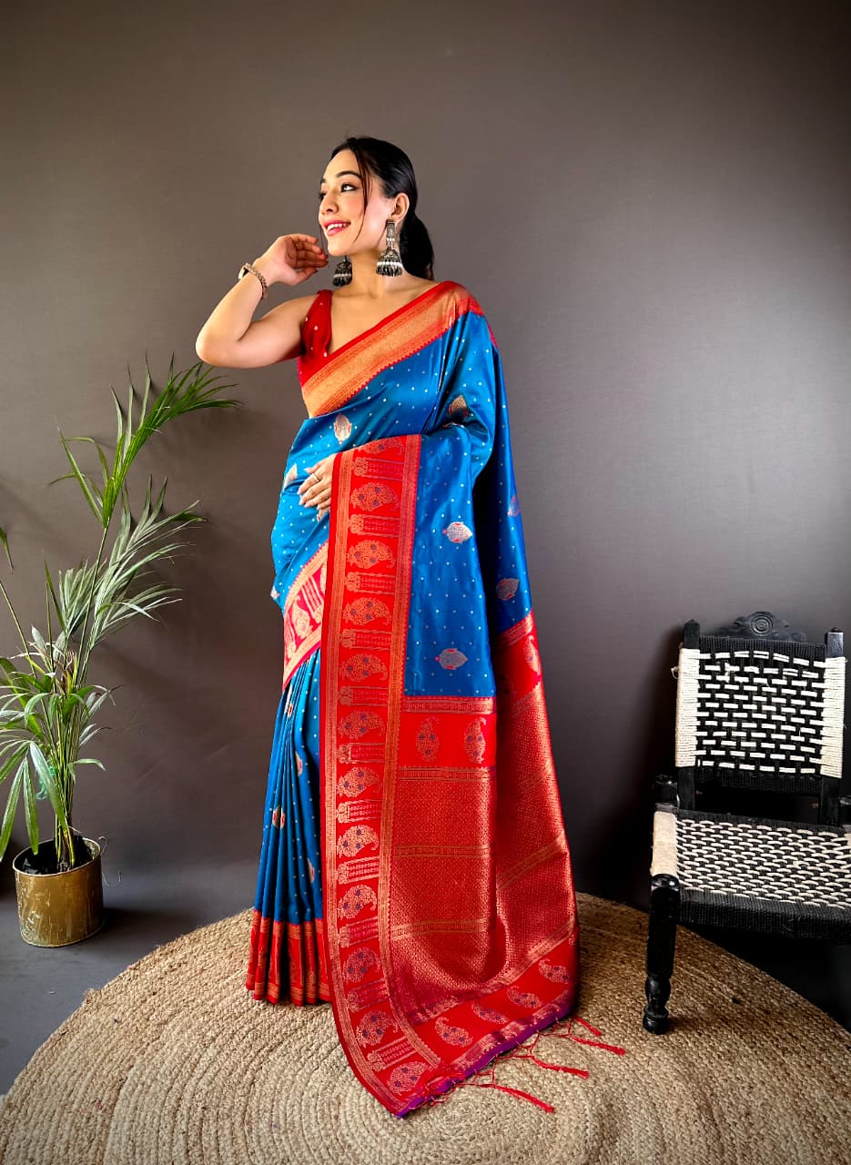 Royal Blue Pure Soft Banarasi Silk