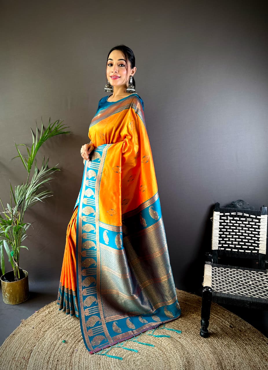 Orange Soft Banarasi Silk Saree