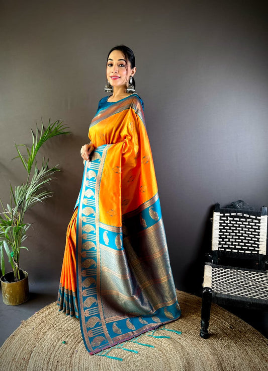 Orange Soft Banarasi Silk Saree