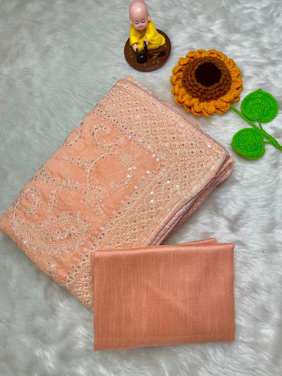 Orange Trending Organza Silk Saree