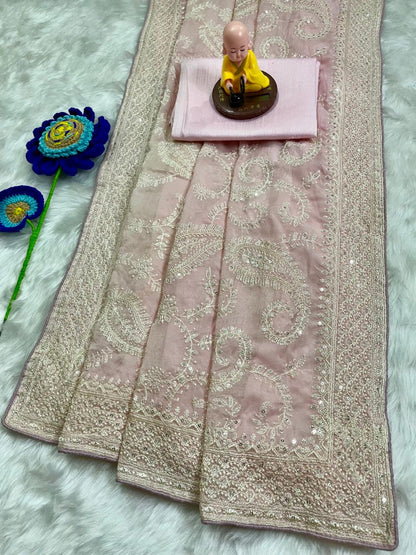 Light Pink Elegant Satin Silk Saree