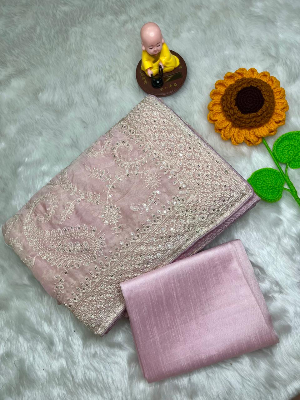 Light Pink Elegant Satin Silk Saree