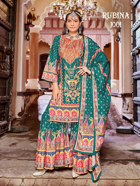 Turquoise Pure Printed Pakistani Suit