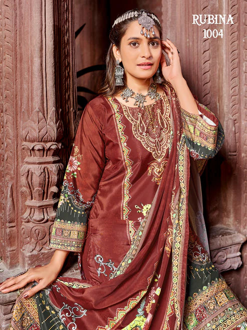 Brown Rubinn Digital Printed Crape Silk Sharara Suit