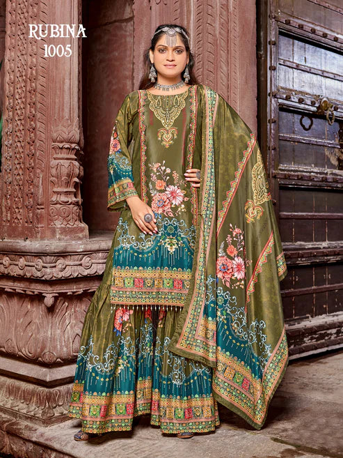 Olive Green Party Wear Sharara Suit