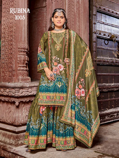 Olive Green Party Wear Sharara Suit
