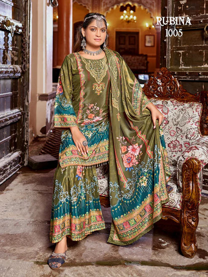 Olive Green Party Wear Sharara Suit