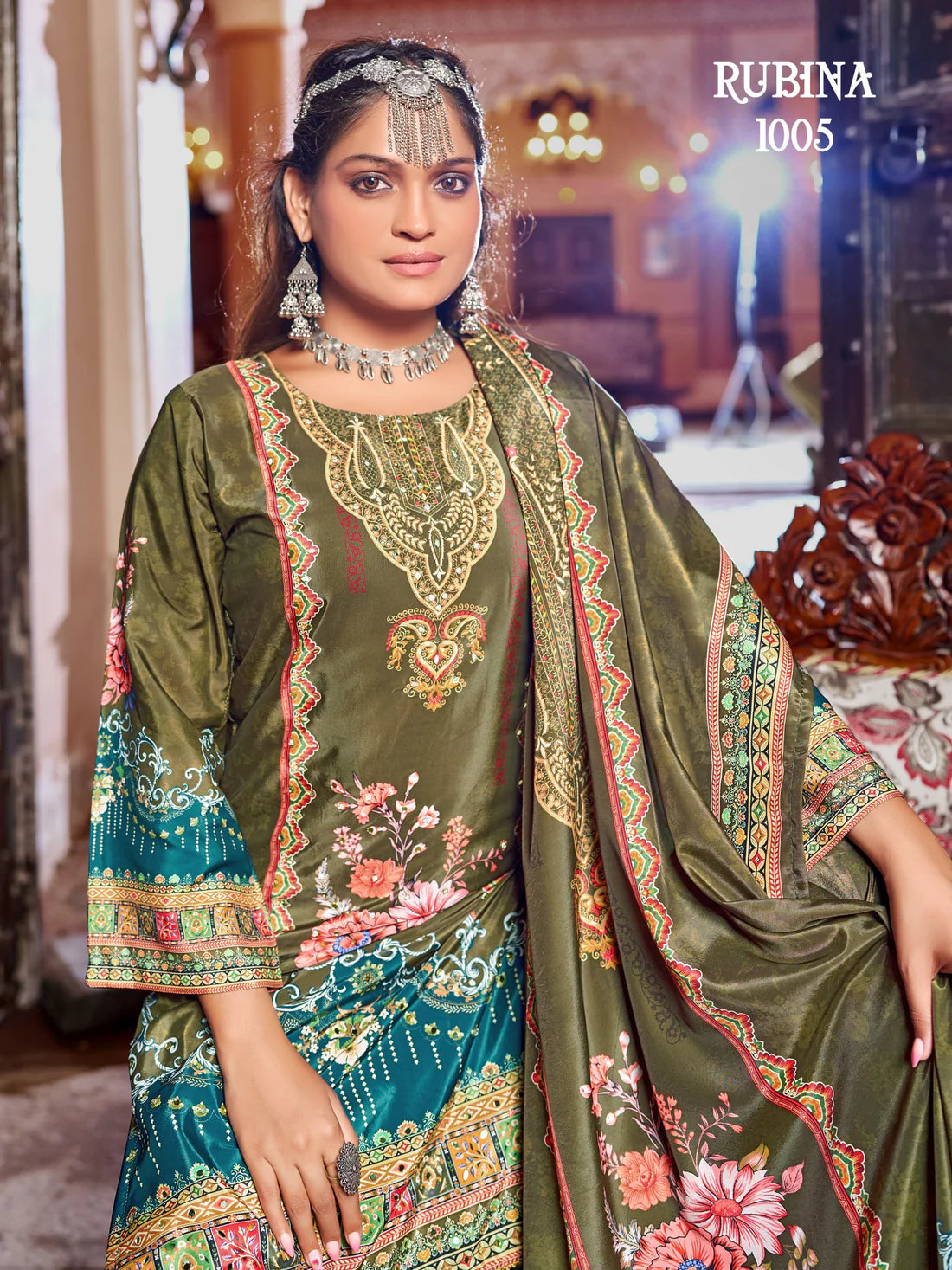 Olive Green Party Wear Sharara Suit