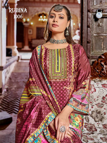 Brown Rubinn Digital Printed Crape Silk Sharara Suit