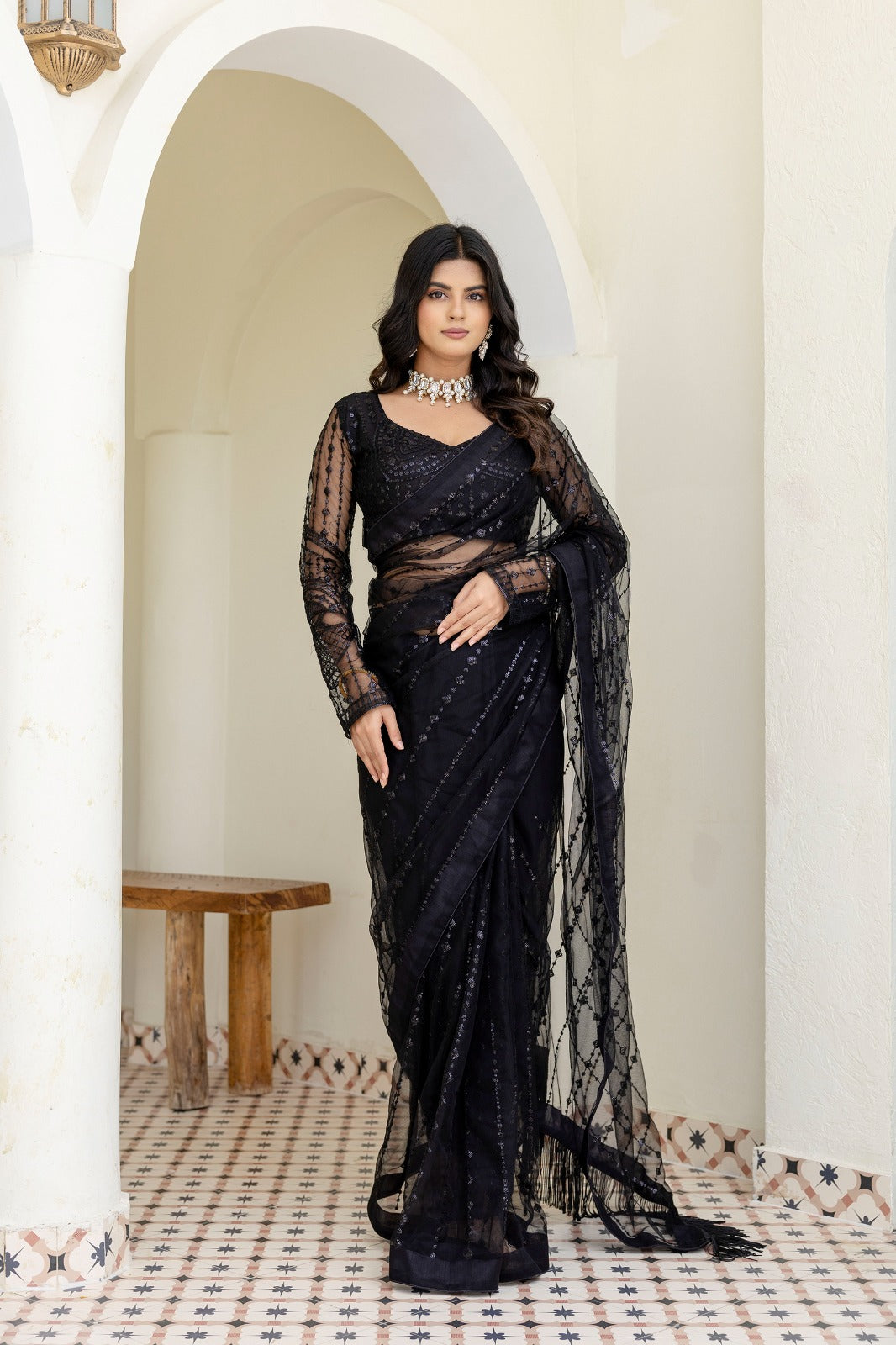 Black Soft Mono Net Saree