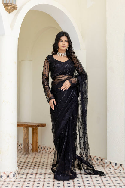 Black Soft Mono Net Saree