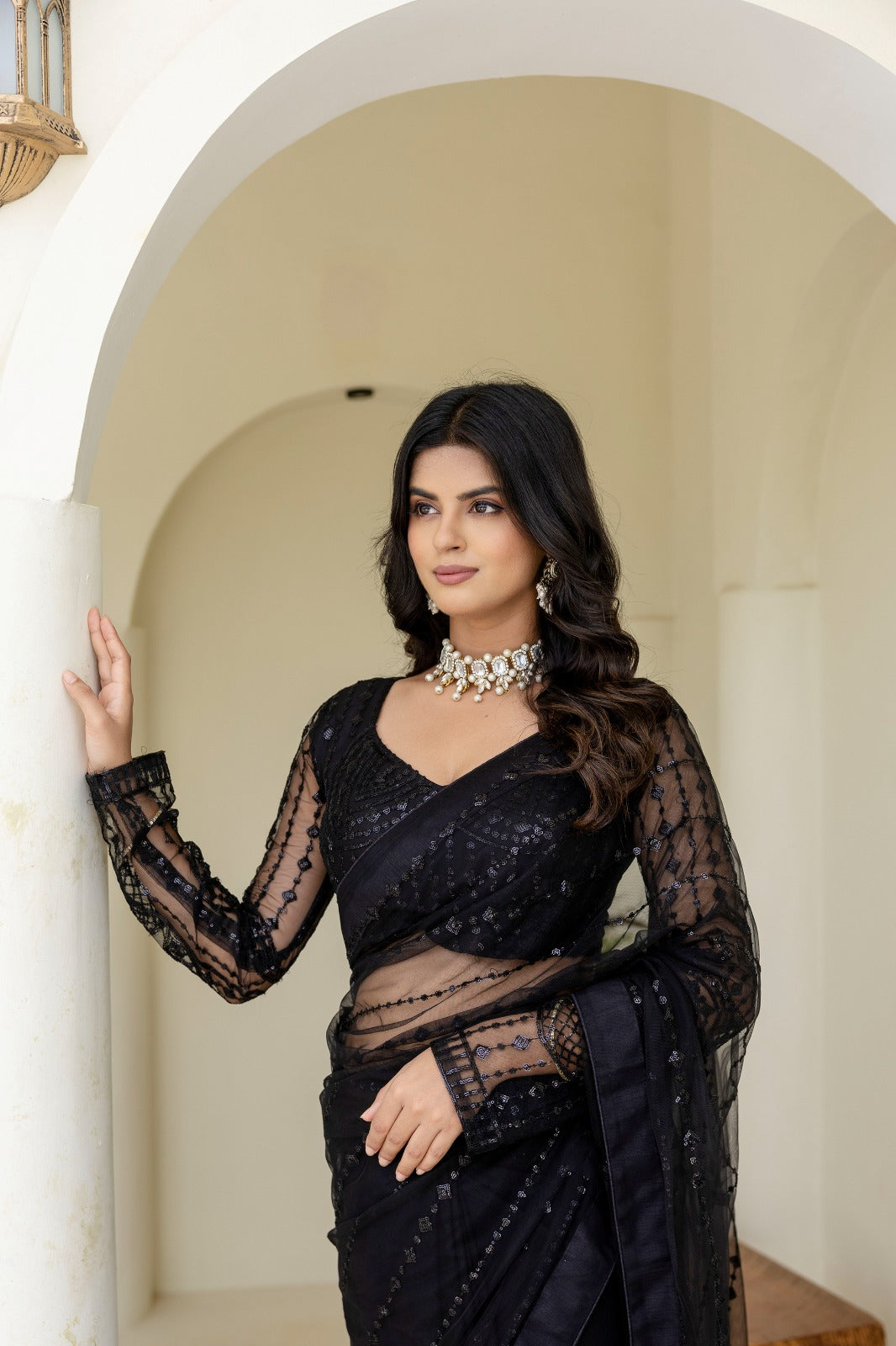 Black Soft Mono Net Saree