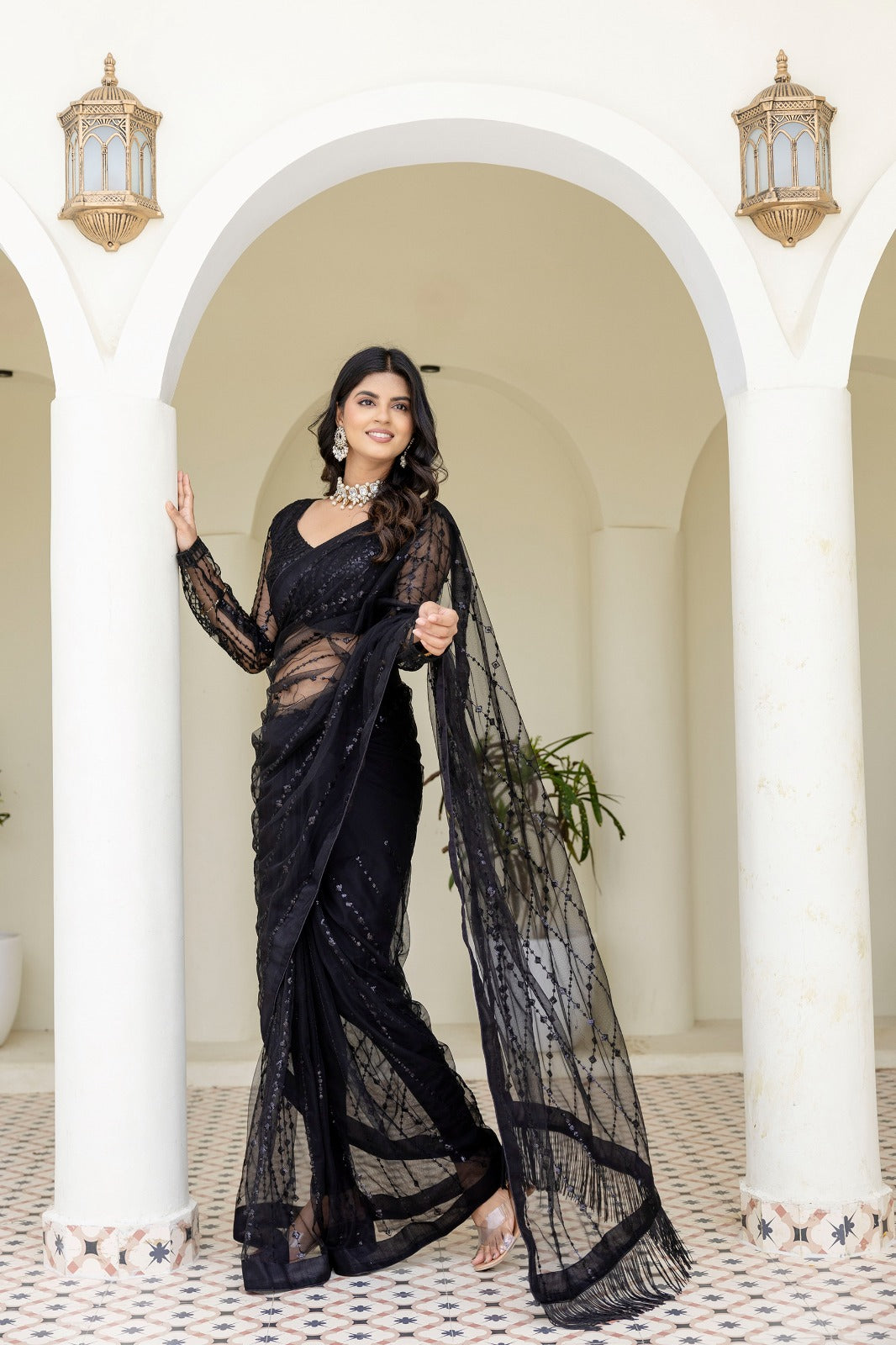 Black Soft Mono Net Saree