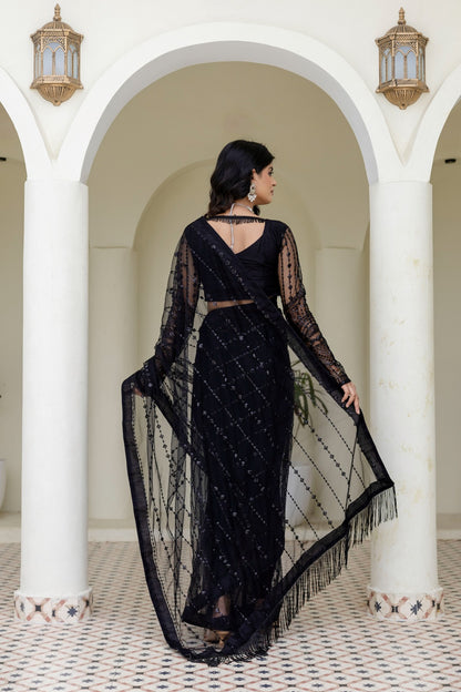 Black Soft Mono Net Saree