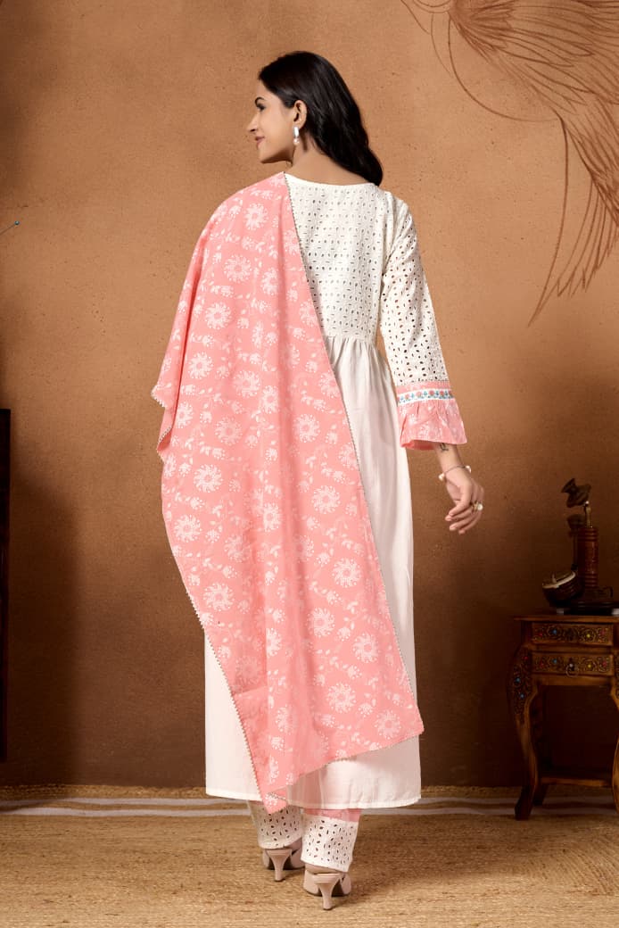 Peach Embroidered Cotton Kurta & Pant