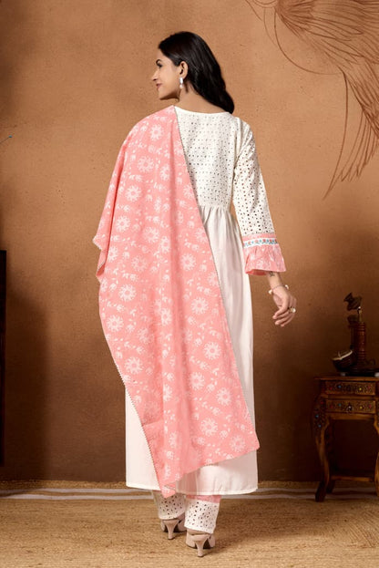Peach Embroidered Cotton Kurta & Pant