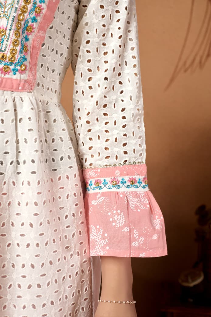 Peach Embroidered Cotton Kurta & Pant