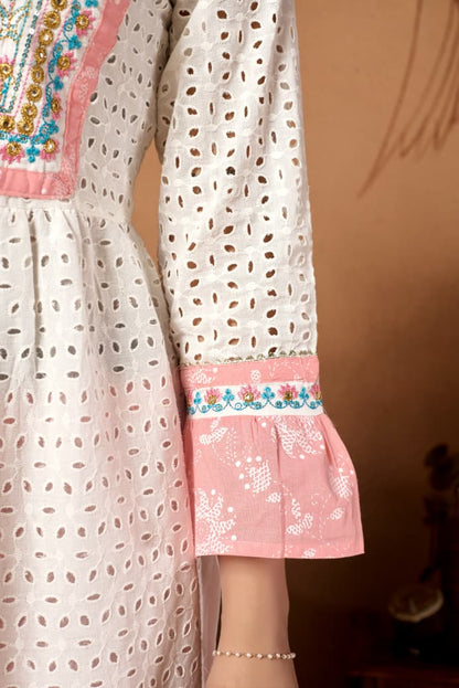 Peach Embroidered Cotton Kurta & Pant