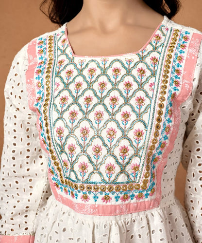 Peach Embroidered Cotton Kurta & Pant