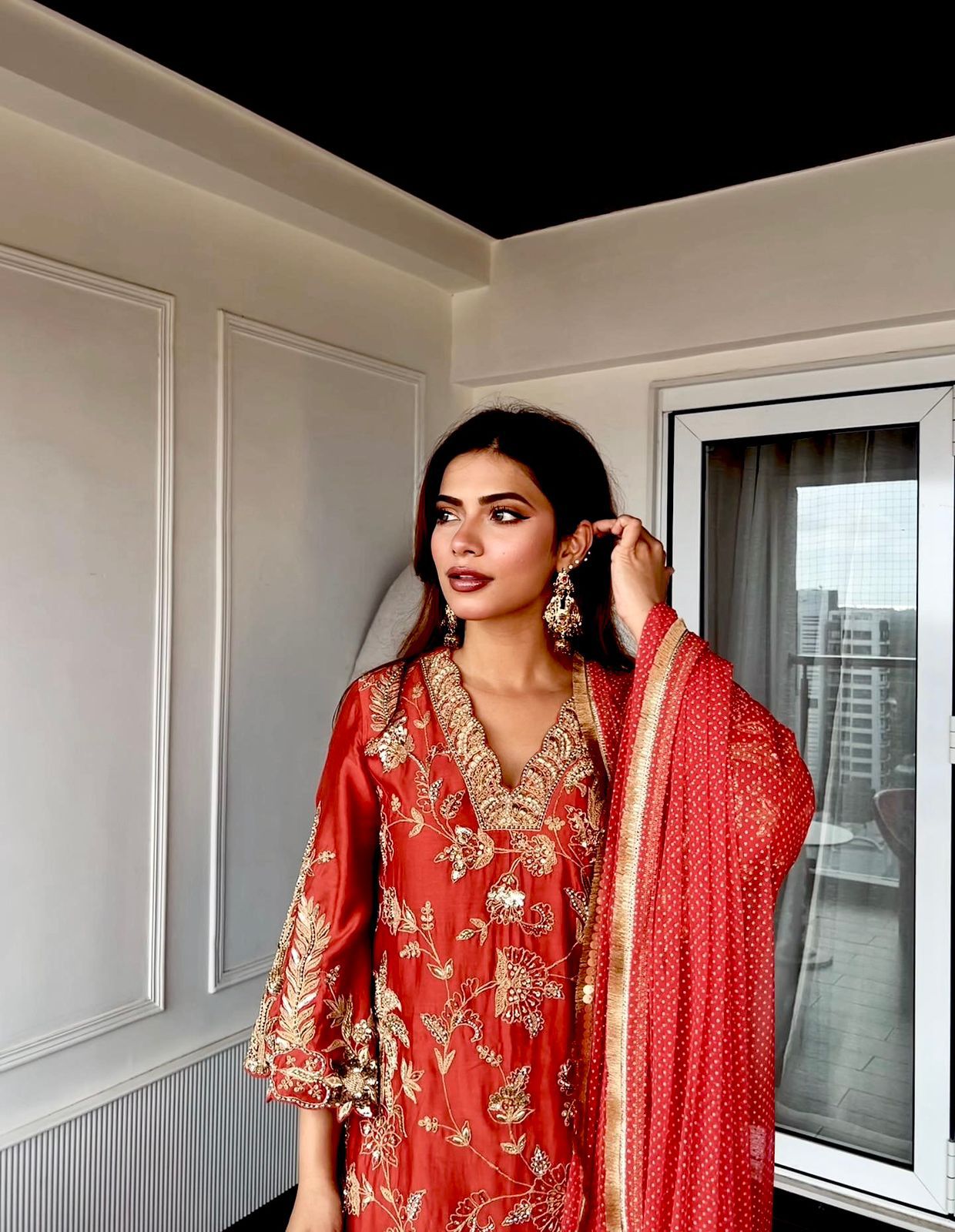 Red Premium Chinon Silk Diwali Special Kurti