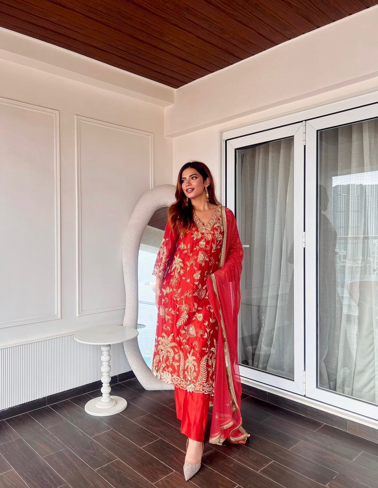 Red Premium Chinon Silk Diwali Special Kurti