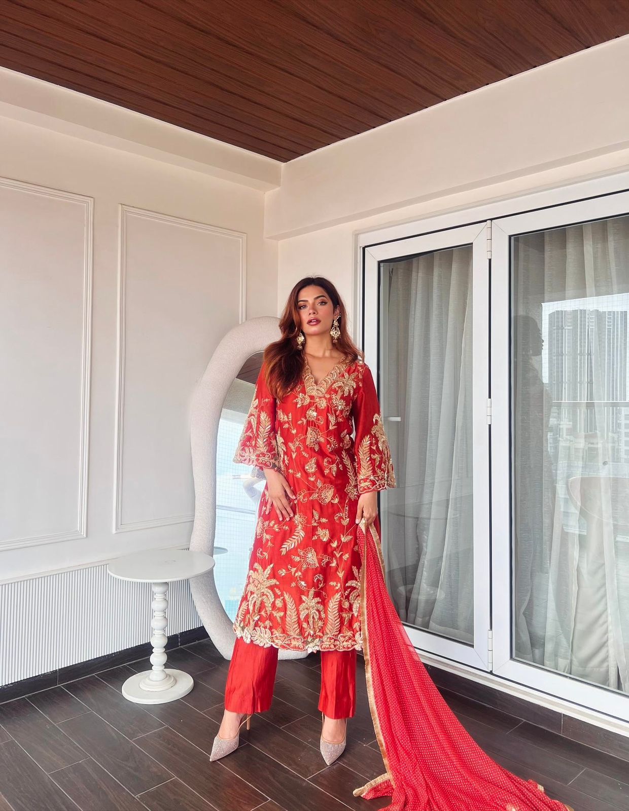 Red Premium Chinon Silk Diwali Special Kurti