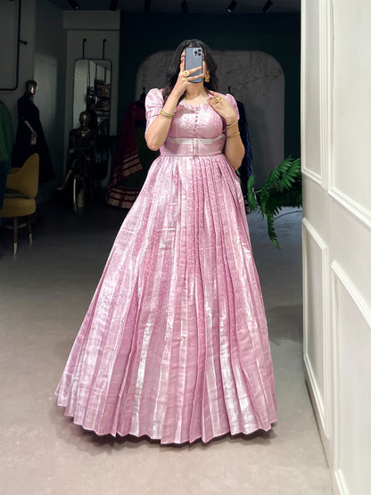 Pink Traditional Zari Weaving Gown Coat