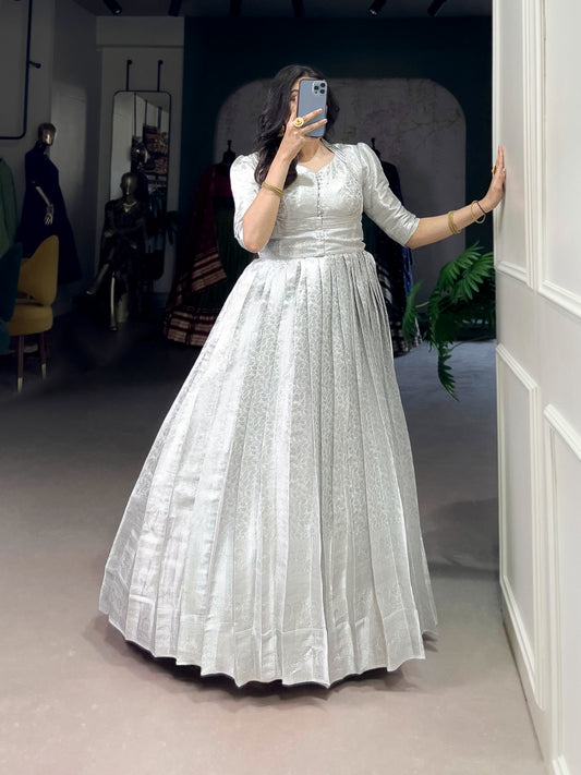 White Premium Kanjivaram Gown Coat