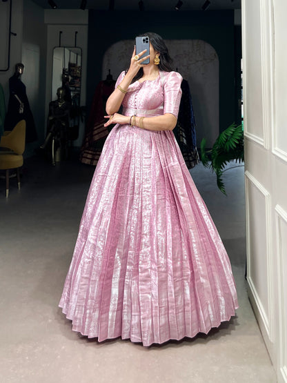 Pink Traditional Zari Weaving Gown Coat