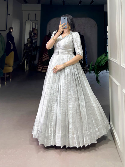 White Premium Kanjivaram Gown Coat