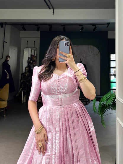 Pink Traditional Zari Weaving Gown Coat