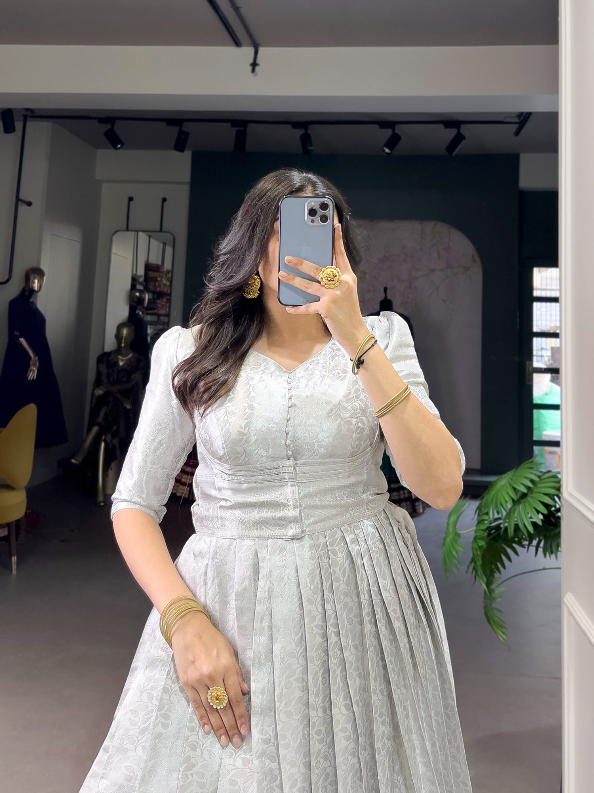 White Premium Kanjivaram Gown Coat