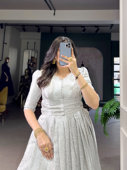 White Premium Kanjivaram Gown Coat