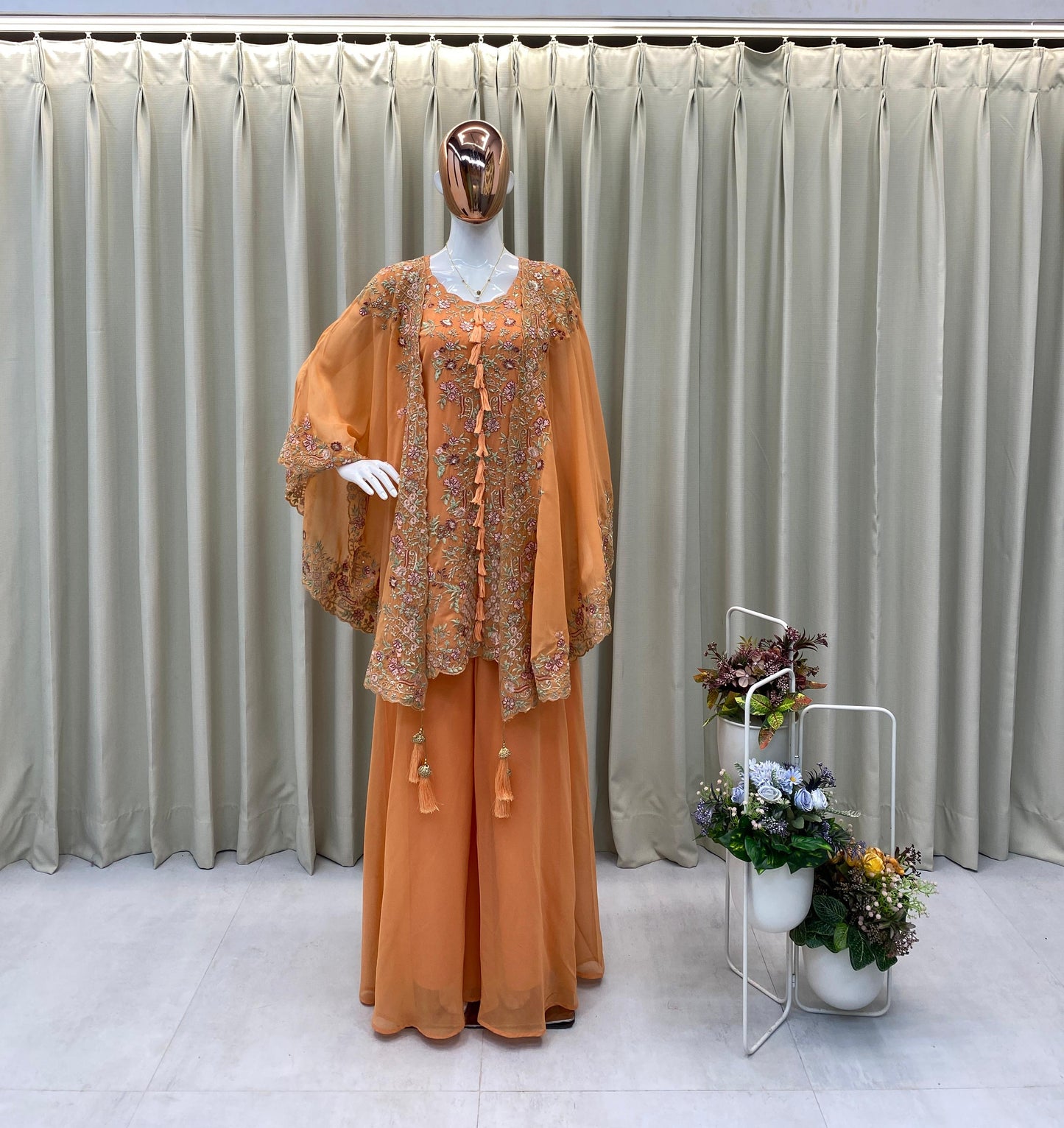 Orange Tradtional Embroidery Kurta Plazo