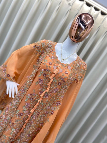 Orange Tradtional Embroidery Kurta Plazo