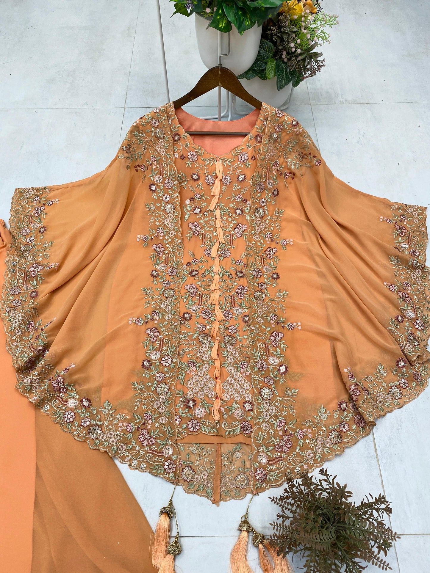 Orange Tradtional Embroidery Kurta Plazo