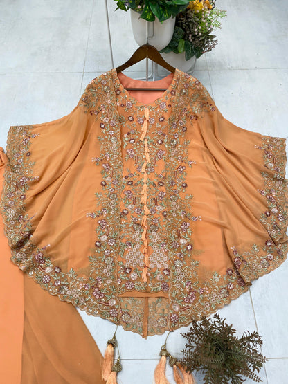 Orange Tradtional Embroidery Kurta Plazo