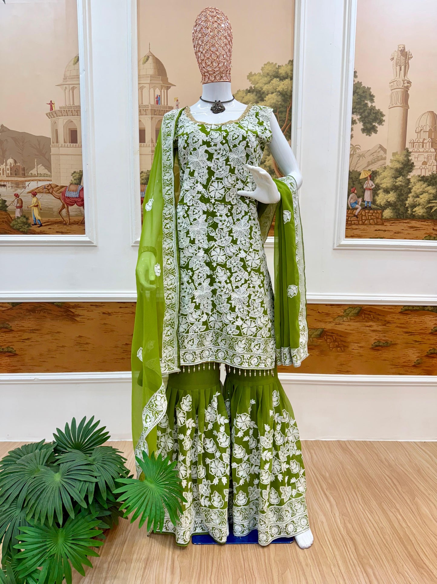 Green Heavy Embroidered Sharara Suit
