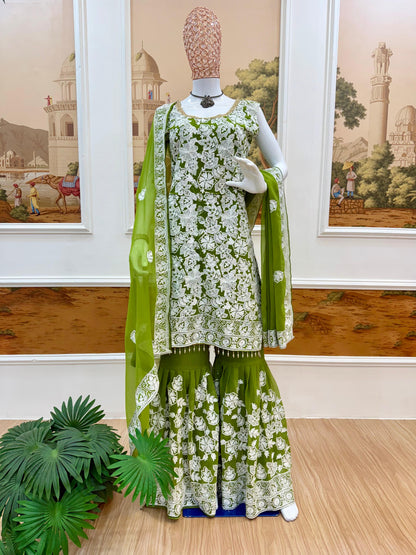 Green Heavy Embroidered Sharara Suit