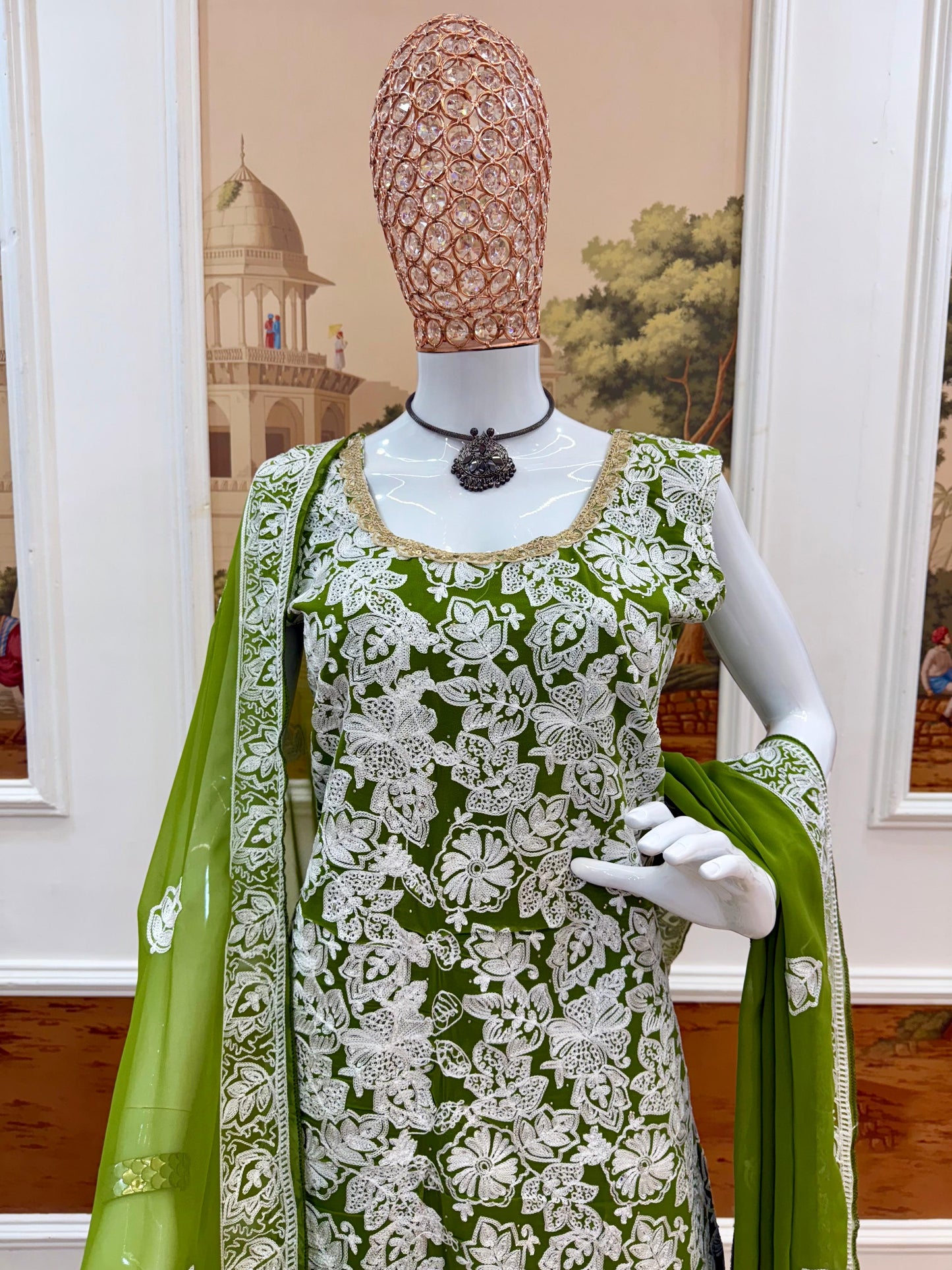Green Heavy Embroidered Sharara Suit