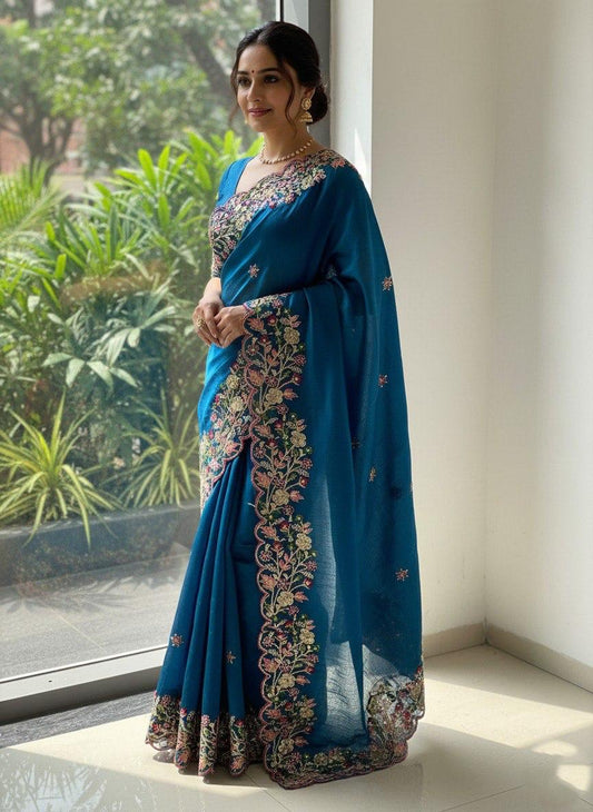 Midnight Blue Soft Fendy Chiffon Saree